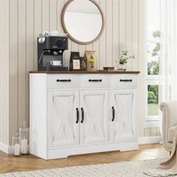 Kelvenix Sideboard Kitchen Cabinet with 3 Drawers in White - Size: 0.6m2 - thumbnail 1