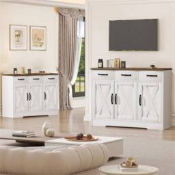 Kelvenix Sideboard Kitchen Cabinet with 3 Drawers in White - Size: 0.6m2 - thumbnail 3