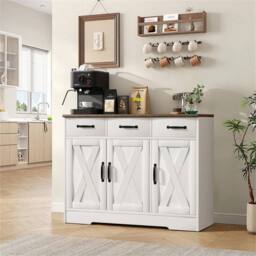 Kelvenix Sideboard Kitchen Cabinet with 3 Drawers in White - Size: 0.6m2 - thumbnail 4