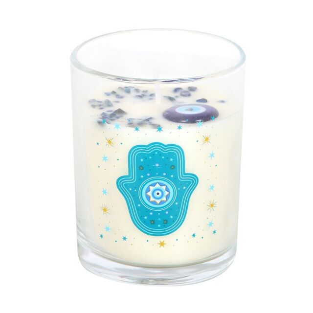 Something Different Hand of Hamsa White Rose Crystal Candle in Blue - image 1