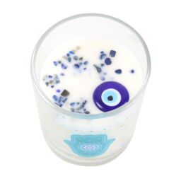 Something Different Hand of Hamsa White Rose Crystal Candle in Blue - thumbnail 2