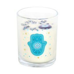Something Different Hand of Hamsa White Rose Crystal Candle in Blue - thumbnail 1