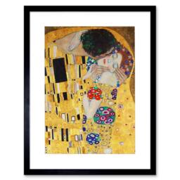 "Wee Blue Coo Gustav Klimt The Kiss Artwork Living Room 12x16"" Framed Wall Art Print in Yellow - Size: W12"" x H16""" - thumbnail 1