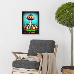 Artery8 Colourful Psychedelic Cartoon Mushroom Painting Artwork Framed Wall Art Print A4 in Black - thumbnail 2