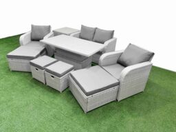 Fimous 9 PCs Rising Dining Table Set Reclining Chair Inclining Love Sofa Seat in Light Grey - thumbnail 2