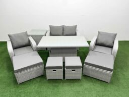 Fimous 9 PCs Rising Dining Table Set Reclining Chair Inclining Love Sofa Seat in Light Grey - thumbnail 1