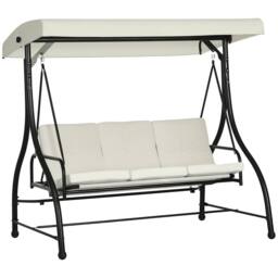 OUTSUNNY 3 Seater Canopy Swing Chair Porch Hammock Bed Rocking Bench Cream White - thumbnail 2