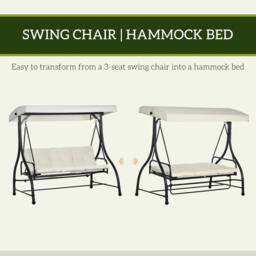OUTSUNNY 3 Seater Canopy Swing Chair Porch Hammock Bed Rocking Bench Cream White - thumbnail 5