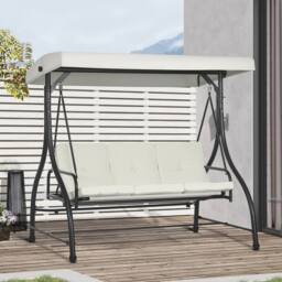 OUTSUNNY 3 Seater Canopy Swing Chair Porch Hammock Bed Rocking Bench Cream White - thumbnail 1