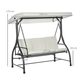 OUTSUNNY 3 Seater Canopy Swing Chair Porch Hammock Bed Rocking Bench Cream White - thumbnail 3