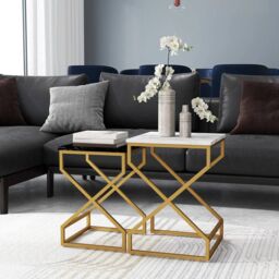 EONLION Nest Of Tables, Coffee Table Set with Steel Frame