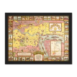"Artery8 Wall Art Print Crow 1935 Pictorial Map Shanghai City China Large Framed Wall Décor Art in White - Size: W18"" x H24""" - thumbnail 1