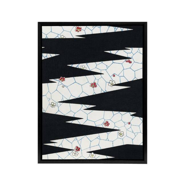 "Artery8 Flowers On Footpath Pattern Framed Canvas Wall Art Print Shin Bijutsukai in White - Size: W12"" x H16""" - image 1