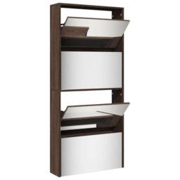 Berkfield Home Shoe Cabinet with Mirror 4-Layer Brown Oak 63x17x134 cm - Size: 63 x 17 x 134 cm - thumbnail 4