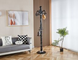Modernique Lovella Thick Metal Tube Stand Tube Coat Rack with Heavy Sturday Marble Base in Black