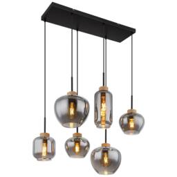 Netlighting Matt Cluster Pendant Matt Black Brown Smoke Glass Shade 6x E27