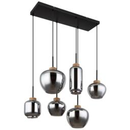 Netlighting Matt Cluster Pendant Matt Black Brown Smoke Glass Shade 6x E27 - thumbnail 2