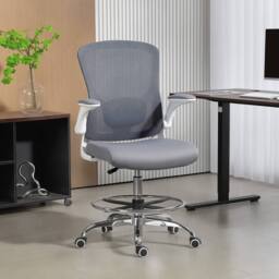 HOMCOM Ergonomic Tall Office Chair, 360 Degree Swivel Task Stool in Dark Grey - Size: 60 cm x 60 cm