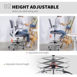 HOMCOM Ergonomic Tall Office Chair, 360 Degree Swivel Task Stool in Dark Grey - Size: 60 cm x 60 cm - thumbnail 5