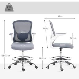 HOMCOM Ergonomic Tall Office Chair, 360 Degree Swivel Task Stool in Dark Grey - Size: 60 cm x 60 cm - thumbnail 3