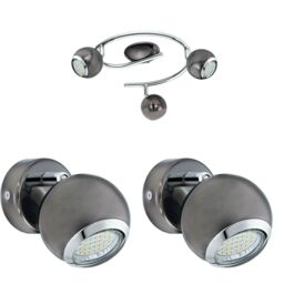 Loops Ceiling Spot Light & 2x Matching Wall Lights Black Nickel Round Adjustable Lamp in Metallics - thumbnail 1