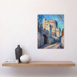 "Artery8 Windsor Castle UK Royal King Charles Oil Painting Wall Art Print in Blue - Size: W24"" x H32""" - thumbnail 4