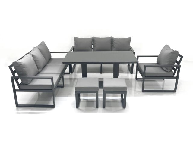 Fimous Outdoor Garden Furniture Set Aluminium Lounge Sofa Adjustable Rising Lifting Dining Table Sets with 2 Small Footstools Dark Grey - image 1