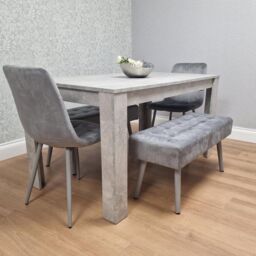 KOSY KOALA Grey Wooden Dining Table Set with 2 Chairs & Benches, Room Furniture - Size: 140 cm x 80 cm - thumbnail 1