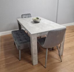 KOSY KOALA Grey Wooden Dining Table Set with 2 Chairs & Benches, Room Furniture - Size: 140 cm x 80 cm - thumbnail 2