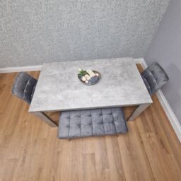 KOSY KOALA Grey Wooden Dining Table Set with 2 Chairs & Benches, Room Furniture - Size: 140 cm x 80 cm - thumbnail 3