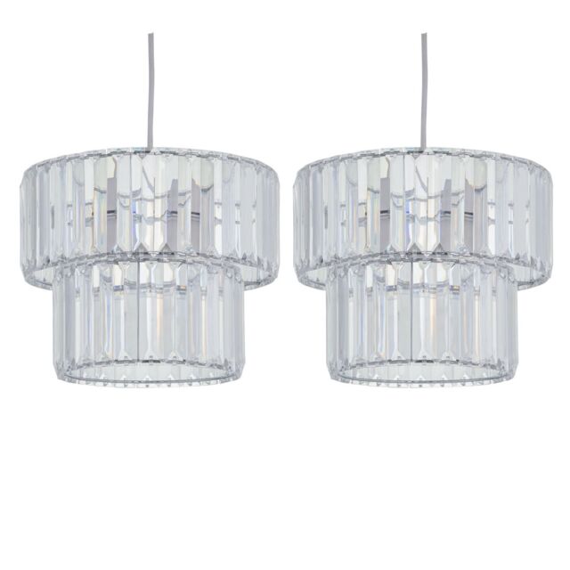 First Choice Lighting Set of 2 Clint - Clear Acrylic Two Tier Easy Fit Pendant Shades - image 1