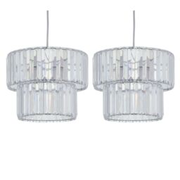 First Choice Lighting Set of 2 Clint - Clear Acrylic Two Tier Easy Fit Pendant Shades