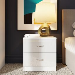 LUXURY LIFE Chilton Gloss White 2 Drawer Modern Bedside Table - thumbnail 1