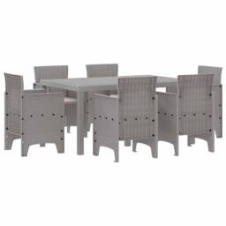 Berkfield Home 7 Piece Garden Dining Set with Cushions Light Grey Poly Rattan