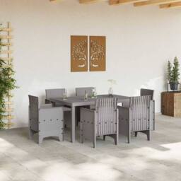 Berkfield Home 7 Piece Garden Dining Set with Cushions Light Grey Poly Rattan - thumbnail 3