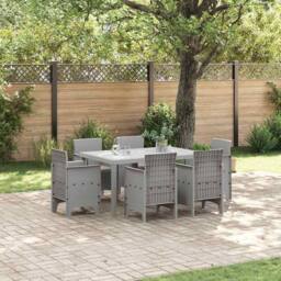 Berkfield Home 7 Piece Garden Dining Set with Cushions Light Grey Poly Rattan - thumbnail 2