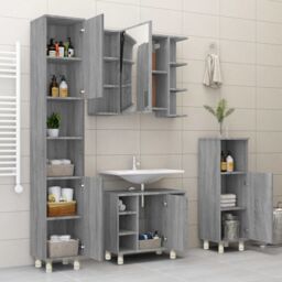 Berkfield Home Bathroom Cabinet Grey Sonoma 30x30x95 cm Engineered Wood - Size: 30 x 30 x 95 cm - thumbnail 4