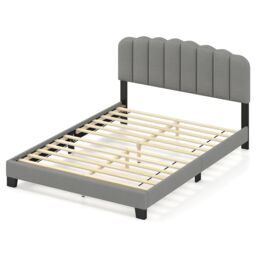 Costway Double Size Bed Frame Linen Upholstered Platform Bed in Grey - thumbnail 1
