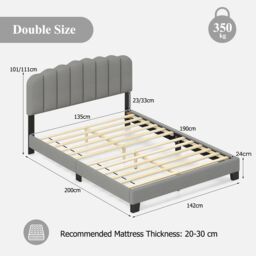 Costway Double Size Bed Frame Linen Upholstered Platform Bed in Grey - thumbnail 2