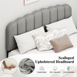 Costway Double Size Bed Frame Linen Upholstered Platform Bed in Grey - thumbnail 6
