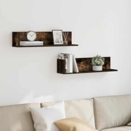 Berkfield Home Wall Shelves 2 pcs Smoked Oak 75x16.5x16.5 cm Engineered Wood in Brown - thumbnail 3