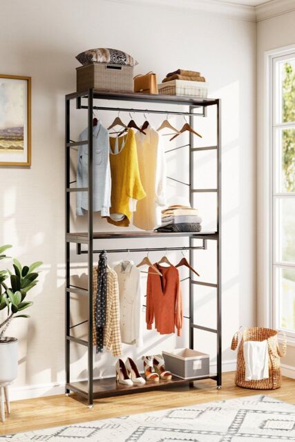 H&O Direct 2 Tier Clothing Rack with Storage Shelves in Brown - image 1