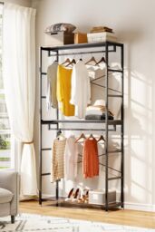 H&O Direct 2 Tier Clothing Rack with Storage Shelves in Brown - thumbnail 2