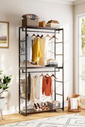 H&O Direct 2 Tier Clothing Rack with Storage Shelves in Brown