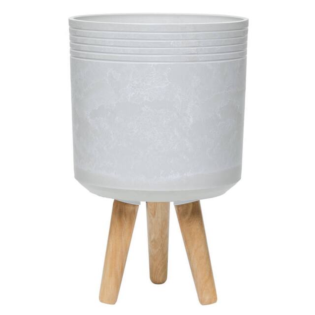 simpa Urban 12L Round Plastic Planter with Wooden Legs in Off-White - image 1