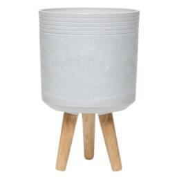 simpa Urban 12L Round Plastic Planter with Wooden Legs in Off-White