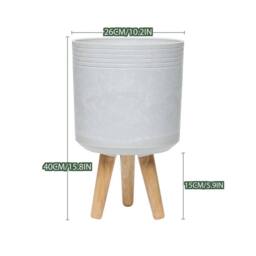 simpa Urban 12L Round Plastic Planter with Wooden Legs in Off-White - thumbnail 3