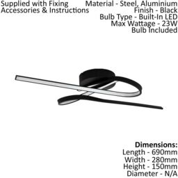 Loops Flush Ceiling Light Colour Black Shade White Plastic Bulb LED 23W Included - thumbnail 2