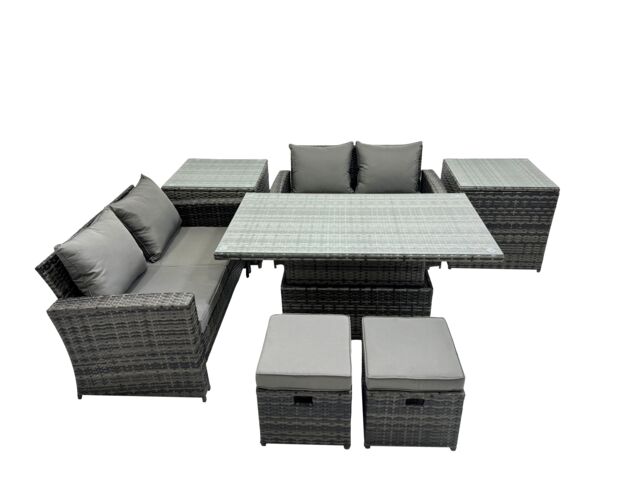 Fimous Outdoor Love Sofa Set 6 Seat Rattan Garden Furniture Set & in Dark Grey