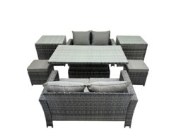 Fimous Outdoor Love Sofa Set 6 Seat Rattan Garden Furniture Set & in Dark Grey - thumbnail 2